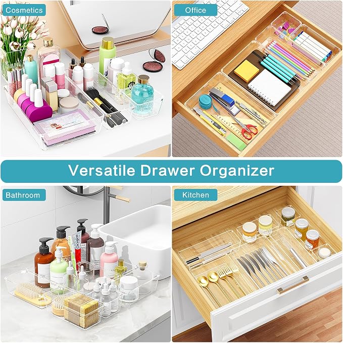 Manalete 65 Pcs Clear Plastic Drawer Organizer, Makeup & Vanity Organizer