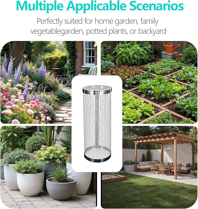 4 Pack Underground Worm Composting Bin with Gardening Gloves - Small Round Metal Stainless Steel Composter for Family Garden, Outdoor Compost Bins (4)
