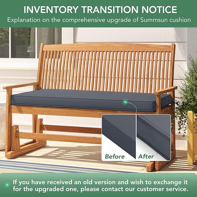Summsun Outdoor Bench Cushion: Waterproof and Fade Resistant Patio Furniture Cushions - Non-Slip Bench Pad Cushion with Removable Cover for Garden Swing Porch Sofa Settee, 48 x 18 x 3 Inch, Dark Grey