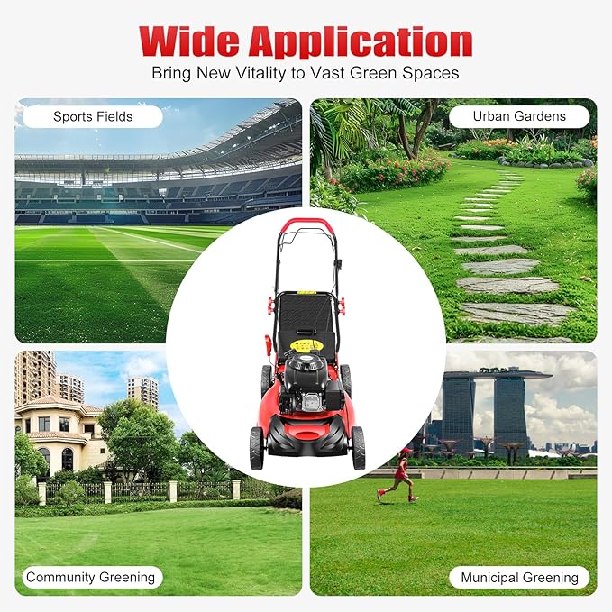 Gas Lawn Mower, 5HP 140CC 4-Stroke Self Propelled Gas Lawn Mower 2800RPM High Speed Gas Powered Weed Sweeping Machine with 20-Inch Cutting Width, 8 Gears Height Adjustable Lawn Mower for Garden Lawn