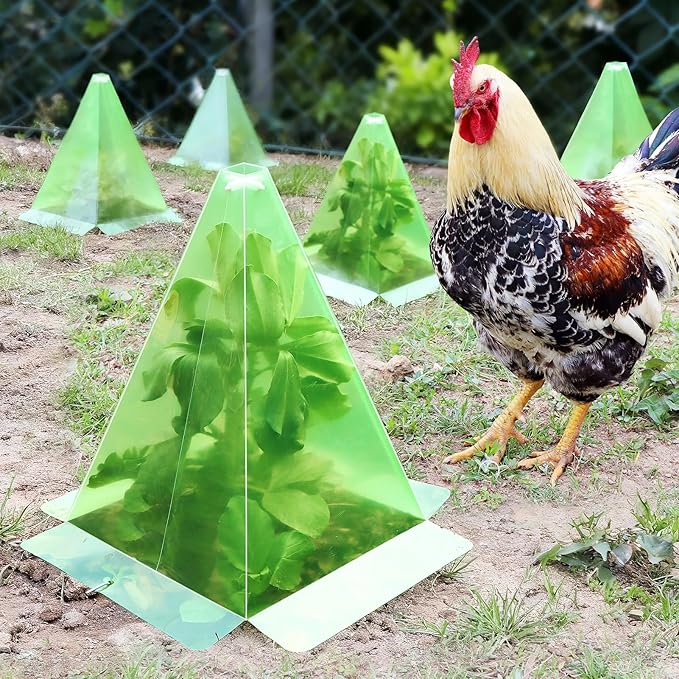 Garden Cloches for Plants, 50 Pieces Reusable Plastic Plant Seedling Protector with 100pcs Metal Stakes, Green Transparent Bell Jar Cloches to Protect Plants from Birds, Slugs, Sun, Freeze Weather