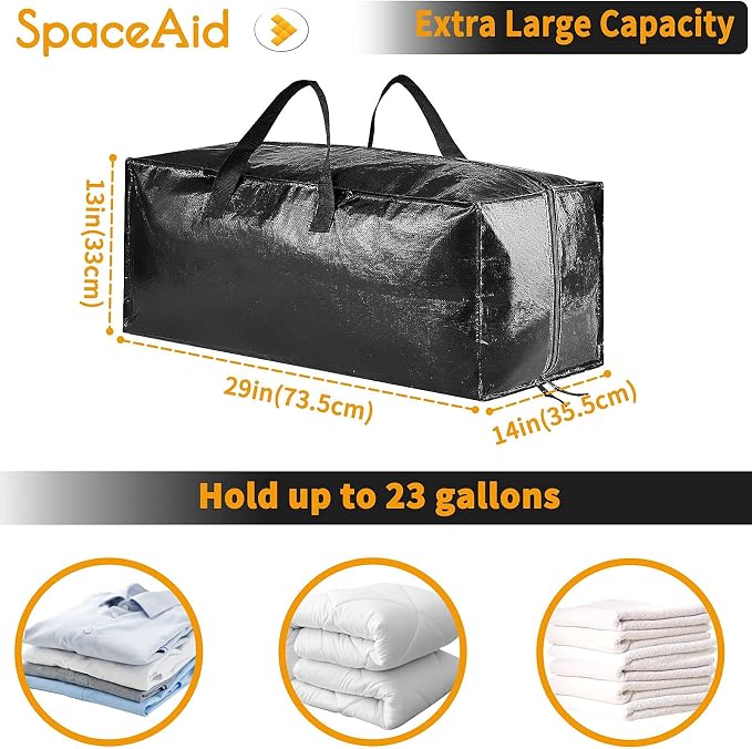 SpaceAid Heavy Duty Moving Bags, Extra Large Storage Totes W/Backpack Straps Strong Handles & Zippers, Alternative to Moving Boxes, Packing & Moving Supplies, Black (10 Pack)