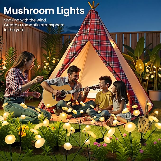 Solar Garden Lights, 4pack Warm White LED Solar Lights for Outside, Swaying Mushroom Lights Outdoor Decorative, Waterproof Light Decor for Yard,Lawn,Patio,Pathway Decoration