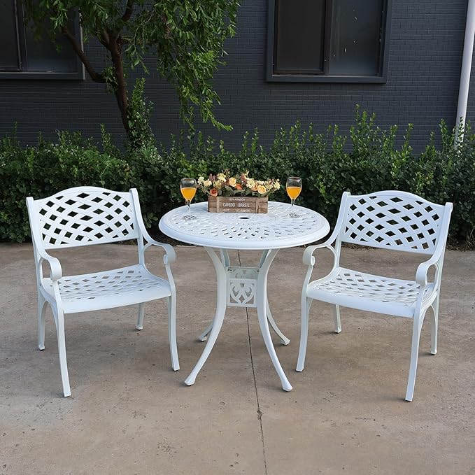 30.31" Patio Bistro Table with 2.36" Umbrella Hole, Cast Aluminum Outdoor Dinning Table for Garden Porch Backyard