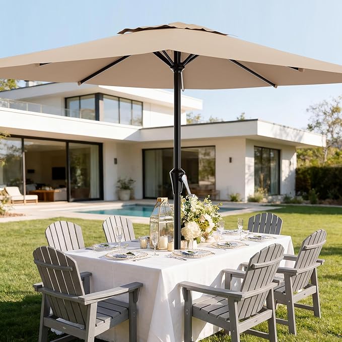 AreShark 8' x 10' Rectangle Patio Umbrellas for Outdoor, Outdoor Table Umbrella, Large Outdoor Patio Umbrellas with 8 Sturdy Ribs for Pool, Garden, Market (Cream-White)