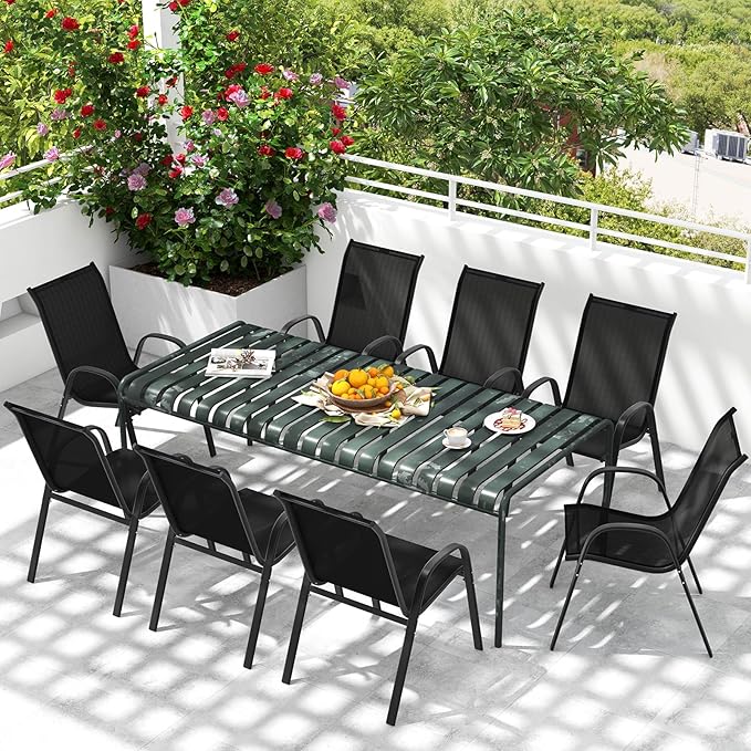 Tangkula Patio Dining Chairs Set of 4, Outdoor Stackable All Weather Heavy Duty Dining Chairs Set with Armrests, Support 330 LBS, for Poolside, Backyard, Garden, Deck, Front Porch (Black)