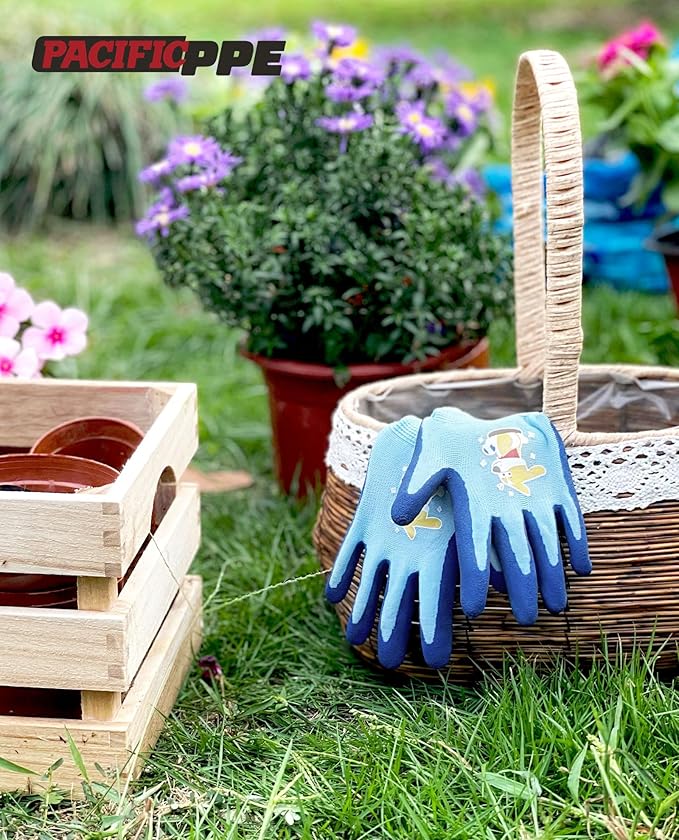 PACIFIC PPE 3 Pairs Kids Gardening Gloves for Age 3-6, Toddler Rubber Coated Garden Gloves, Kids Work Gloves, for Children, Boys and Girls, Multicolor, XXXS