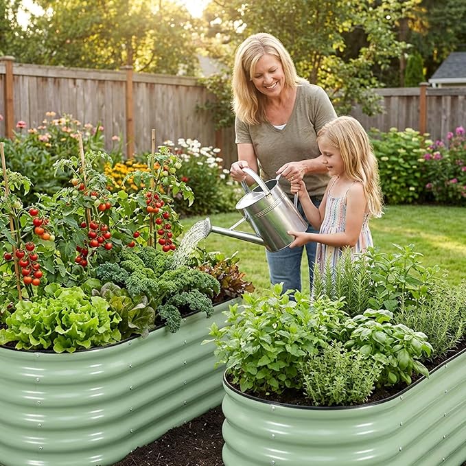 INNO STAGE Galvanized Raised Garden Bed Kits, 4x2x1.4FT Metal Raised Beds Outdoor for Gardening, 17'' Tall Large Steel Raised Planter Bed for Vegetables, Flowers Patio Ground Planter Box (Green, 2Pcs)