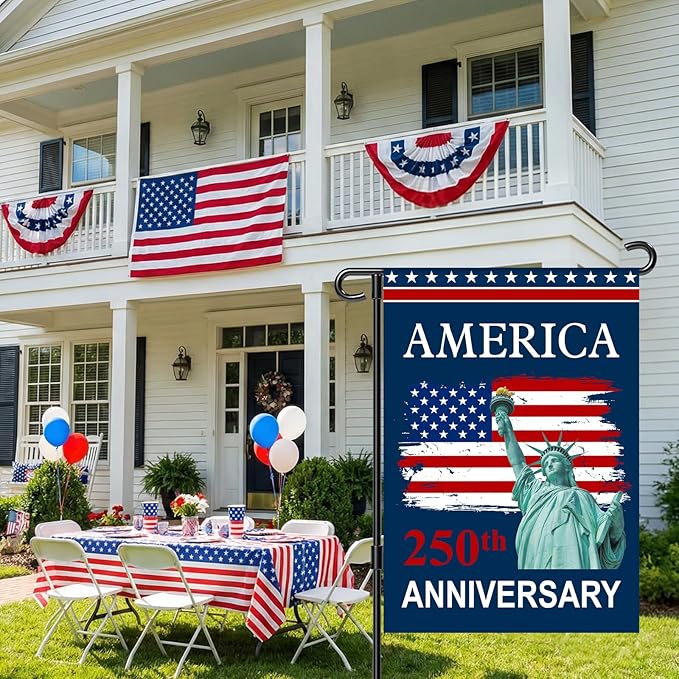 250th Anniversary USA Flag - 28x40 Inch Double Sided Garden Flag, Patriotic Statue of Liberty Flag, 4th of July Decorations Outdoor, 1776-2026 Independence Day Yard Lawn Porch Decor