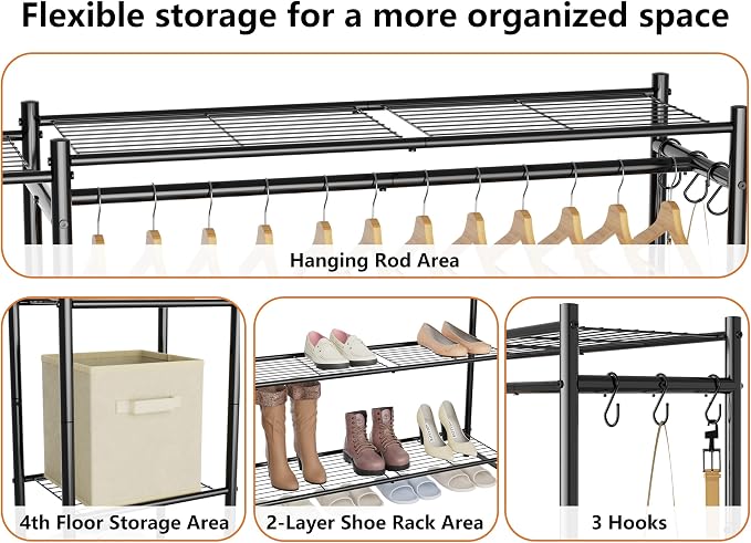 HOMIDEC Wardrobe Closet,Portable Clothes Rack with 4 Tiers Shelves