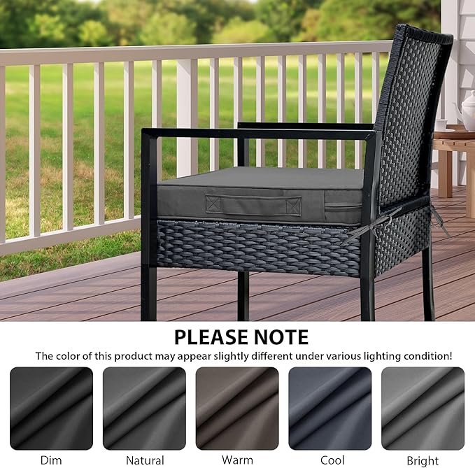 IPYNBAP Outdoor Chair Cushions Set of 4,Waterproof Outdoor Seat Cushions for Patio Furniture,Patio Chair Cushion with Handle and Ties, Square Out Door Chair Pads,17" x 16" x 2", Dark Grey