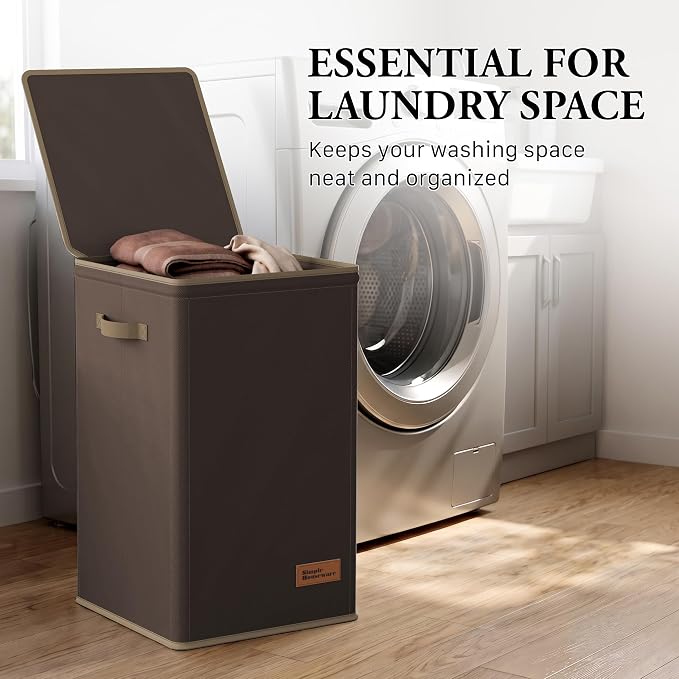 Simple Houseware Foldable Laundry Hamper Basket with Lid and Bag, Brown