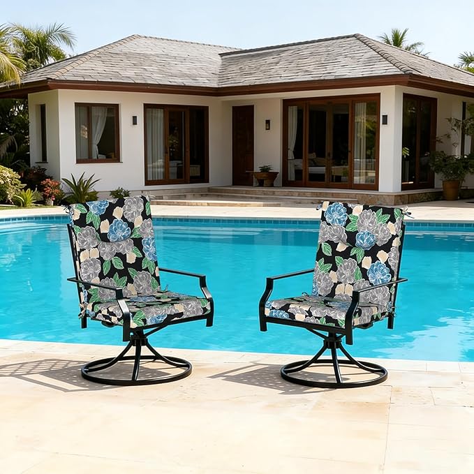 DYTXIII Outdoor High Back Chair Cushions Set of 2, 44x20 in Water Repellent Patio Seat Cushions with Elastic Sponge, All Weather Cushions for Rocking, Dining Chairs, Patio Furniture - Peony Garden