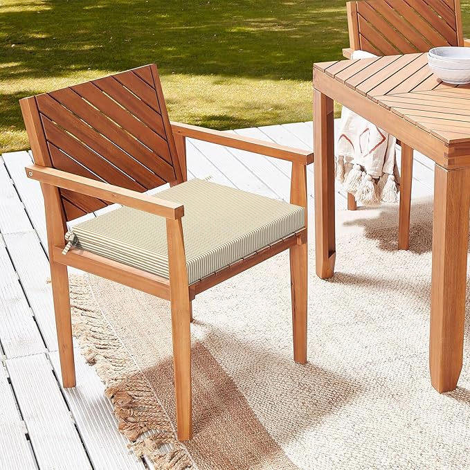 LVTXIII Outdoor Seat Cushions Seasonal Replacement Chair Cushions, Patio Chair Pads with Ties for Dining Chairs and Garden Furniture, (Square Back, 18.5"x16"x2", 4 Pack, Strip Beige)