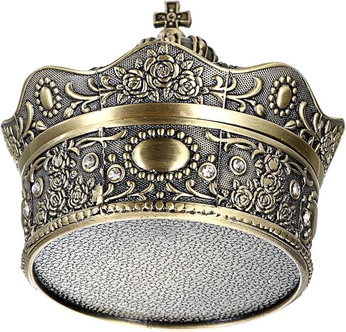 Hipiwe Vintage Jewelry Box, Antique Crown Design Trinket Treasure Chest Storage Organizer, Metal Earrings/Necklace/Ring Holder Case, Keepsake Giftb Box for Women, Bronze
