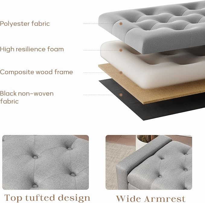 Zihanhome Ottoman with Storage, 48.8" Fabric Storage Ottoman Bench