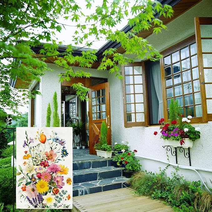 Spring Summer Colorful Floral Garden Flag 12x18 Inch Double Sided Outside Farmhouse Holiday Courtyard Decoration Flag