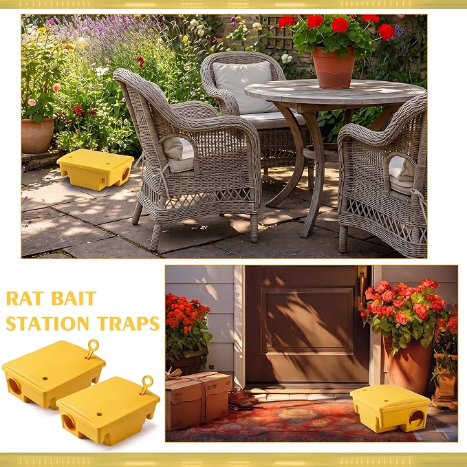 Qualirey 12 Packs Rat Bait Station Box Outdoor Rodent Rat Traps with Key Mouse Bait Station Indoor Mice Box for Outdoor Use Keeping Pets and Children Safe (Yellow)