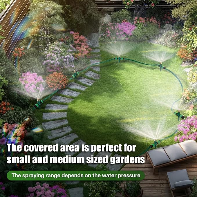 Joyhalo 4 Pack Flexible Sprinkler System with Spike Base, Above Ground Sprinkler System kit, Multi-Adjustable Irrigation Sprinkler Set for Yard, Lawn, 32.5FT Garden Hose Included