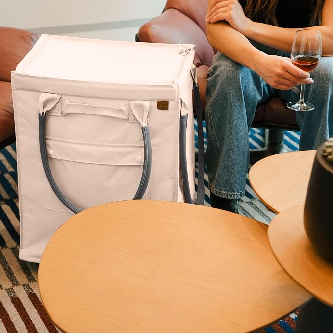 CleverMade Collapsible Rolling Hauler Tote, 90L, Holds 75 lb, Cream