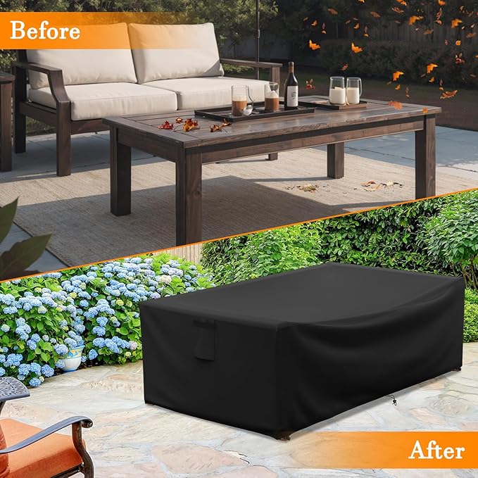 STARTWO Patio Furniture Covers Waterproof for Coffee Table Cover, Heavy Duty Durable Rectangular Outdoor Table Cover Fits up to 48L x 28Wx 13H inches, Black