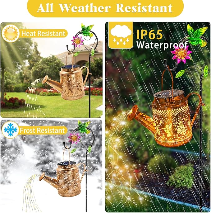 2 Pack Solar Lanterns Outdoor Waterproof, Gift for Mom Grandma Women Wife Daughter Mother's Day, Hummingbird Watering Can Garden Light With Shepherd Hook, Solar Path Light Yard Art Outside Patio Decor