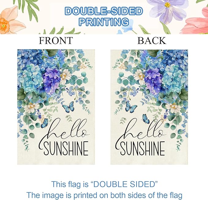 Baccessor Spring Garden Flag 12.5 x 18 Inch, Blue Purple Hydrangea Double Sided Burlap Welcome Small Yard Flag Seasonal Holiday Lawn Proch Outdoor Outside Decor