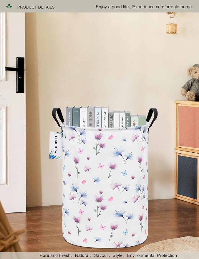 Round Watermark flower Laundry Hamper Waterproof Fabric Home Storage