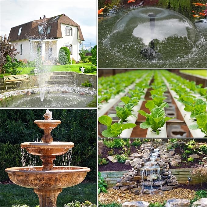 15W Solar Fountain Pump, 190GPH Submersible Solar Powered Water Pump with Adjustable Flow & 4 Nozzles, Anti-Clog Barrier Bag for Bird Bath, Outdoor Pond, Garden Water Features, Pool
