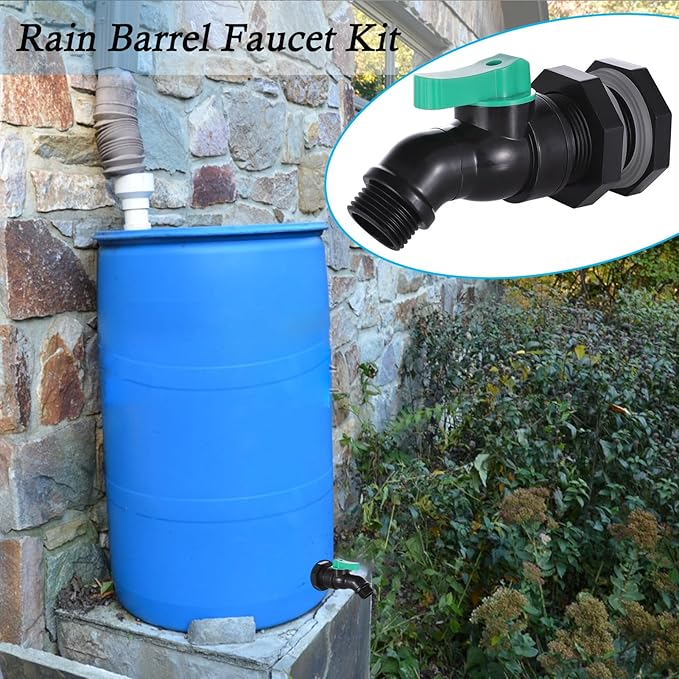3/4" Rain Barrel Spigot Kit, High Flow Rain Barrel Drain Valve with Bulkhead Fitting, for Water Tanks, Aquariums, Rain Water Barrel