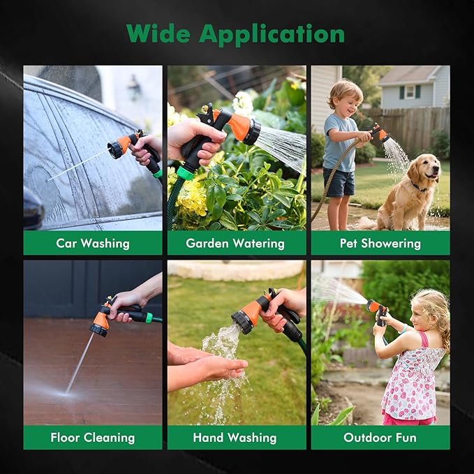 RESTMO Garden Hose Spray Nozzle, Water Hose Nozzle Heavy Duty, High Pressure Hand Sprayer with 6 Adjustable Watering Patterns, Slip Resistant for Watering Plants, Car Washing & Pet Showering, Orange
