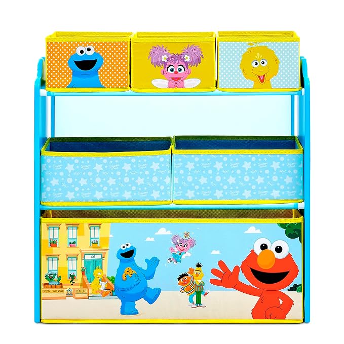 Delta Children - Sesame Street Design & Store 6 Bin Toy Storage Organizer - Greenguard Gold Certified, Blue