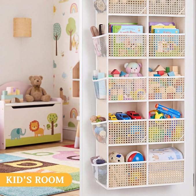 Over The Door Organizer 5 Tiers, Extra Large Behind Door Storage of 10 Compartments, 80 lbs Weight Capacity Hanging Storage Organizer with Clear Window Kids Toys, Shoes,Diapers, Braided Style