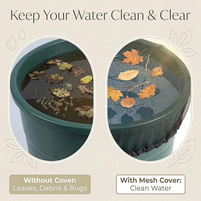 2PCS 39’’ Mesh Cover for Rain Barrel with Drawstring Water Collection Buckets Tank Net Cover Rain Barrels Protector for Preventing Fallen Leaves in Outdoor Garden Eaves(Black)