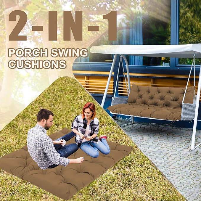 Extra Thick 5" Waterproof Porch Swing Cushions Outdoor 40 inch Swing Cushions 2 Seater Replacement with Backrest and Ties for Outdoor Furniture Patio Bench Garden