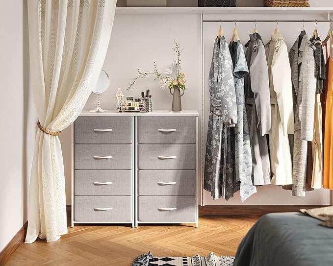 AODK Small Dresser for Bedroom with 4 Storage Drawers, Light Grey