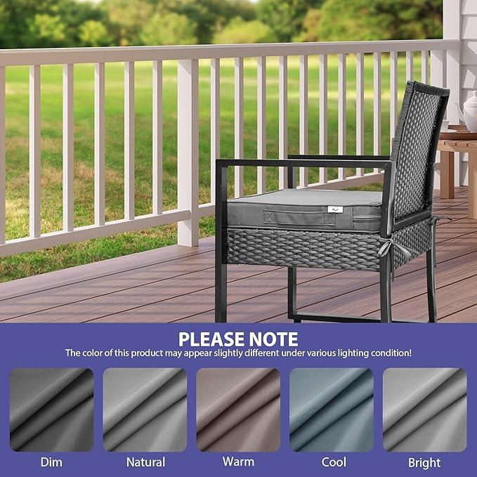 IPYNBAP Outdoor Chair Cushions Set of 4 -Waterproof Outdoor Seat Cushions for Patio Furniture, Patio Chair Cushion with Handle and Ties, Square Out Door Chair Pads,18.5" x 16" x 3", Grey