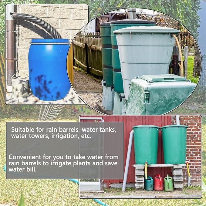 3/4" Rain Barrel Spigot Kit, Water Barrel Valve for Outdoor Water Tanks, Plastic Barrels, Aquariums