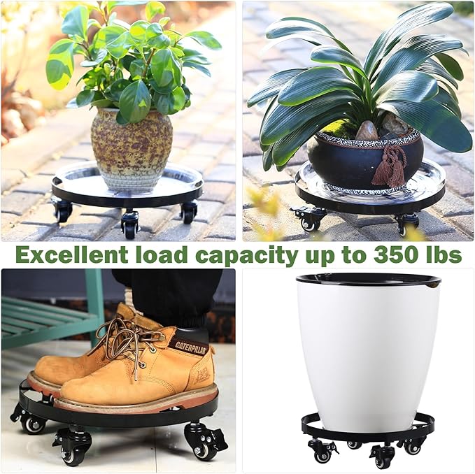 3 Packs 12.6 Inch Large Metal Plant Caddy with Wheels Plant Dolly with Casters Heavy-duty Rolling Wheeled Plant Stand for Indoor Outdoor Flower Pot Mover Rollers Coasters Black, Strong Load Capacity