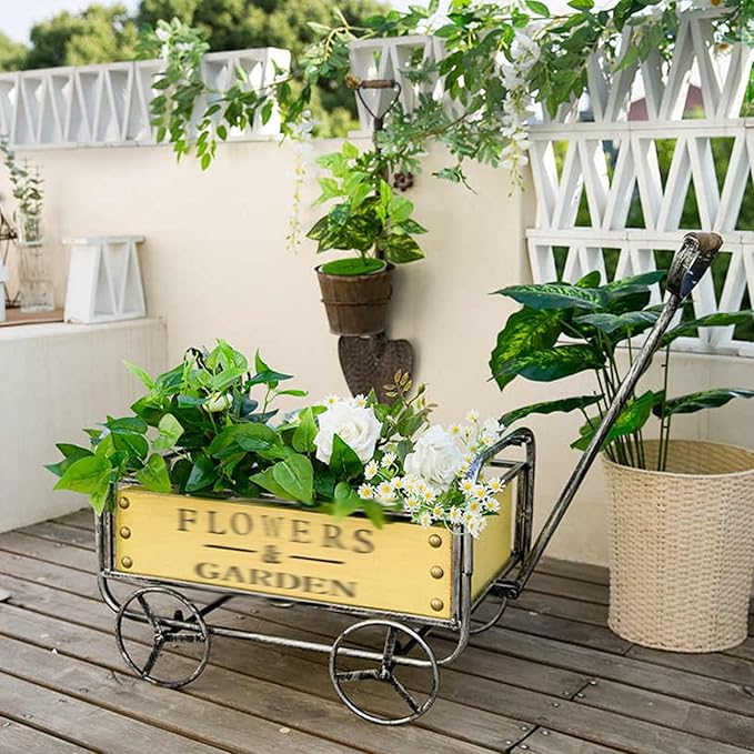 Garden Cart, Metal Wheelbarrow, Retro and Old Design, Garden Wheelbarrow Cart, 4 Wheels Utility Wheelbarrow, for Yard, Farm, Beach, Lawn, Outdoor(Blue)