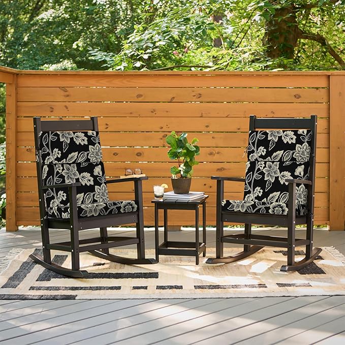 DYTXIII Outdoor High Back Chair Cushions Set of 2, 44"x22" Water Repellent Patio Seat Cushions with Elastic Sponge, All Weather Chair Pads for Rocking, Dining Chairs, Patio Furniture - Vines Black
