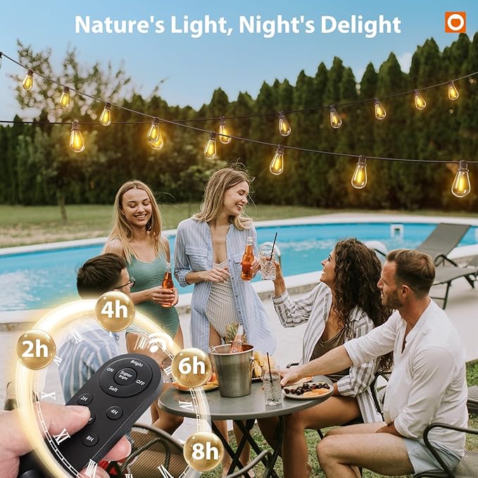 addlon 198FT(192+6) Solar String Lights Outdoor Waterproof 6W Panel with USB Port & Remote Control Solar Powered Patio Lights for Outside with 68 LED Dimmable Bulbs for Porch Garden Deck Halloween