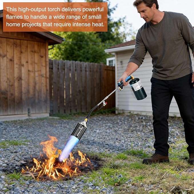Propane Torch Weed Burner Kit,Heavy Duty High Output Blow Torch with 1 lb Propane Cylinder Adapter & 10FT Hose,Flamethrower with Turbo Trigger for Weeding,Roofing,Ice Melting,Road Marking(33")
