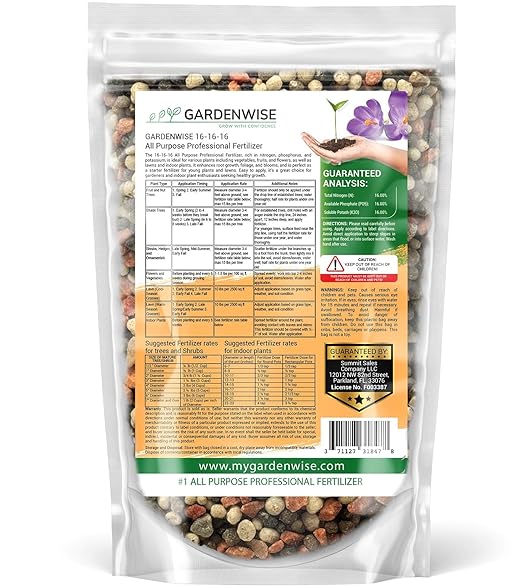 GARDENWISE 16-16-16 All Purpose Professional Fertilizer - Lawn & Flower & Tree & Shrub & Vegetable Garden Fertilizer (4 QUARTS)