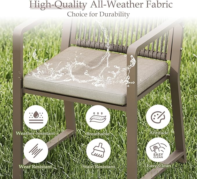 Outdoor Patio Wicker Rattan Dining Chairs, Heavy-Duty Wrought Iron Frame Supports 300lbs, Ergonomic Backrest, Detachable Breathable Cushion, for Garden & Porch, Light Brown, Set of 8
