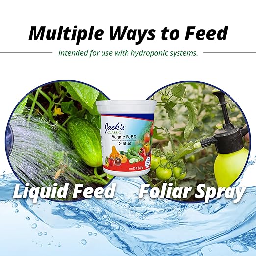 Jack's Classic 12-15-30 Veggie Feed Water-Soluble Fertilizer with Micronutrients, 1.5lbs - Plant Growth and Abundant Fruit Set in Blooming Vegetable Plants