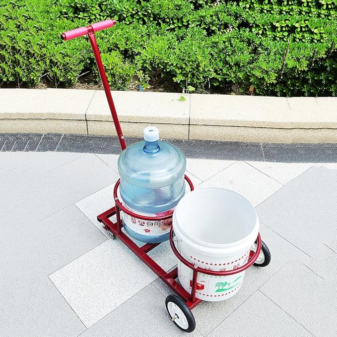 Dual-Bucket Heavy-Duty Hand Truck, Bucket Cart, Garbage Cart, Gas Bottle Transporter, 4-Wheel Braked Trolley with 400LB Capacity, Ideal for Outdoor, Garden, Home, and Industrial Use (red)