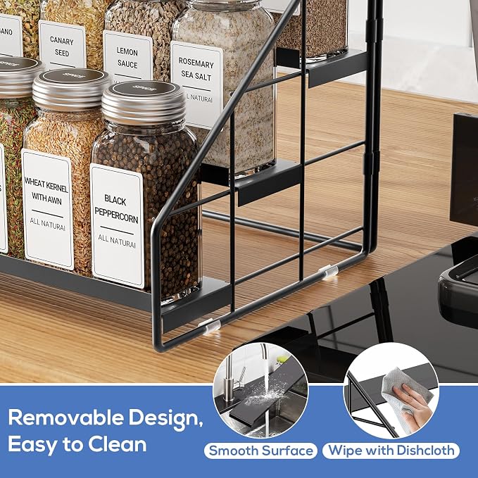 3-Tier Spice Rack for Short Cabinets, Metal Spice Organizer, 1PC | Spice Rack Organizer for Cabinet Keeps Labels Visible, Spice Organization For Cabinet And Countertops