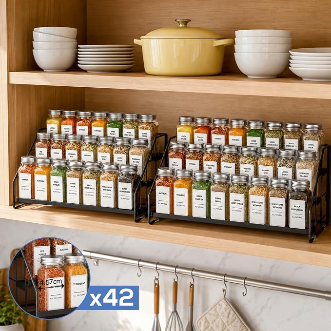3-Tier Spice Rack for Short Cabinets, Metal Spice Organizer, 2PC | Spice Rack Organizer for Cabinet Keeps Labels Visible, Spice Organization For Cabinet And Countertops