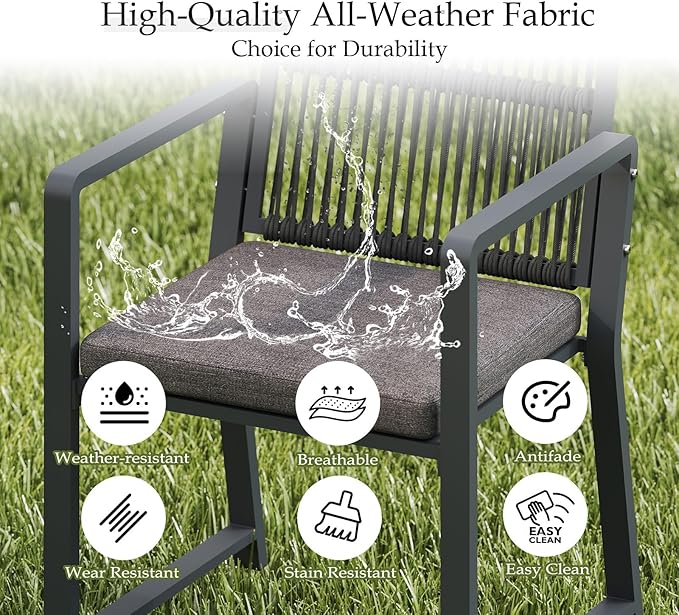 Outdoor Patio Wicker Rattan Dining Chairs, Heavy-Duty Wrought Iron Frame Supports 300lbs, Ergonomic Backrest, Detachable Breathable Cushion, for Garden & Porch, Dark Gray, Set of 2